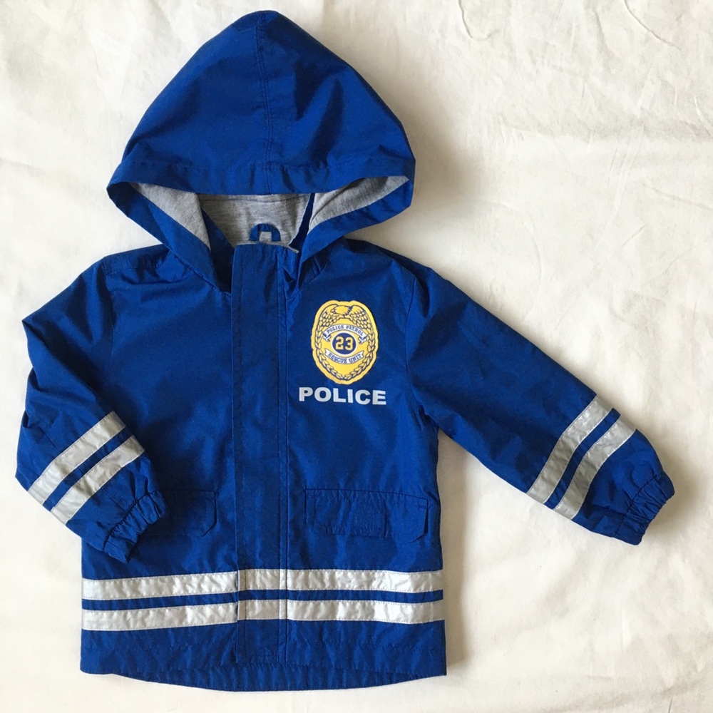 Police Coat size 2T 24 months Carter' Blue Windbreaker Zips Up reflective boys
